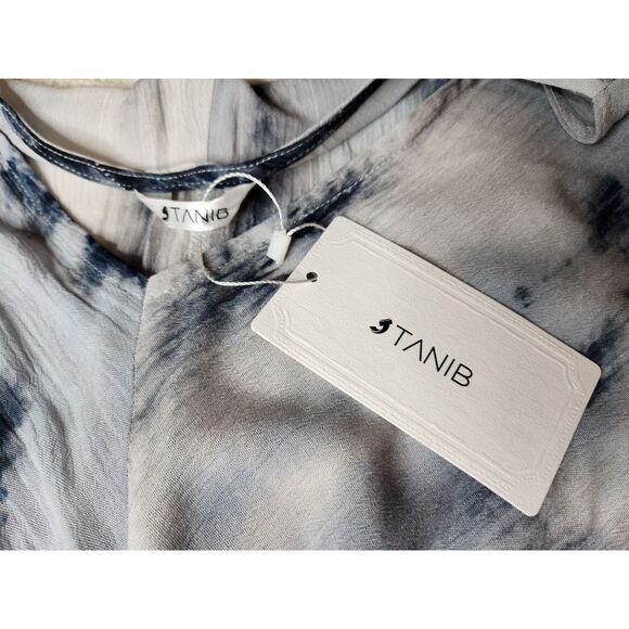 Blue Tie-Dye Kimono Sleeve Maxi Dress NWT Tanib Sz. M Gauzy Rayon Boho Feminine - Picture 2 of 8